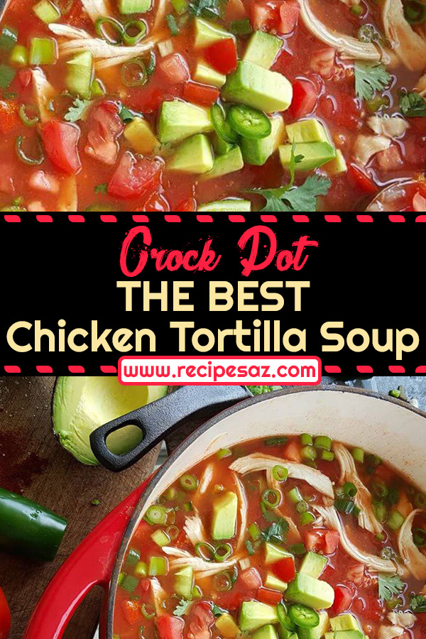 The Best Chicken Tortilla Soup recipe - Recipes A to Z - recipesaz easy chicken recipes #chicken #chickenrecipes easy tortilla recipes #tortilla #tortillarecipes #chickentortilla easy soup recipes #soup #souprecipes #chickensoup easy crock pot recipes #crockpot #crockpotrecipes easy chicken crock pot recipes #recipe #recipes #food #cooking