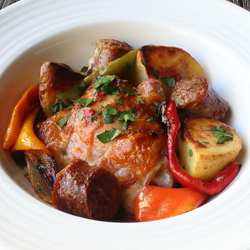 Chicken, Sausage, Peppers, and Potatoes Recipe - Recipes A to Z