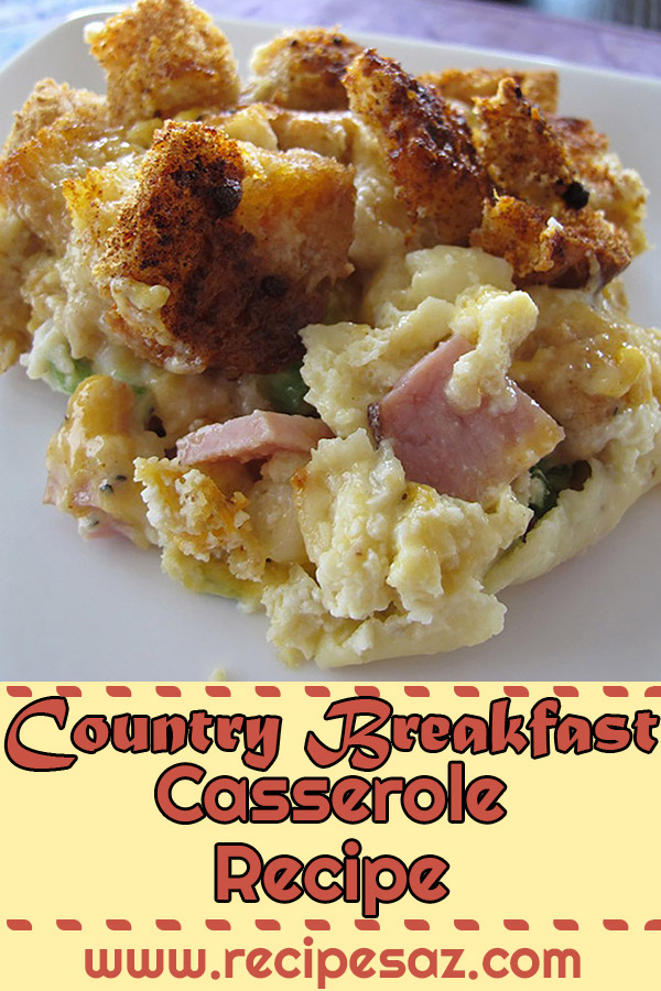 Country Breakfast Casserole Recipe - A one-dish casserole with all of your Sunday morning favorites: sausage, gravy, eggs, cheese, and toast. #countrybreakfast #countrycasserole #breakfastcasserole #breakfastcasserolerecipe #casserole #casseroles #casserolerecipe #casserolerecipes #recipes #breakfastrecipe #breakfastrecipes